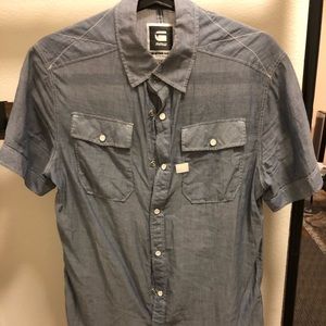 Men’s G Star M Blue Button Down Short Sleeve Shirt